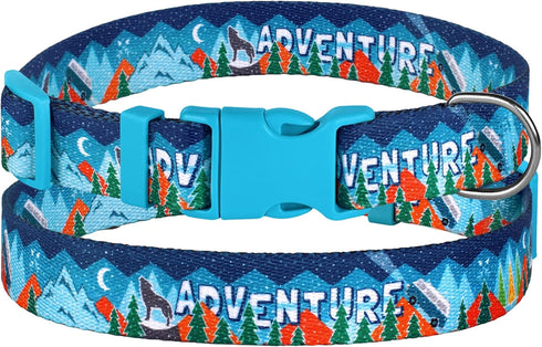 Nature Dog Collar Travel Pattern Adjustable Nylon Pet Collars for Small Medium Large Dogs Puppy Designer Print (Adventure, Neck Fit 12"-16")...