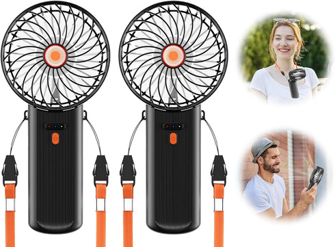 Mini Handheld Fan 2 Pack, Portable Hand Held Fan for Travel 4 Speeds, Cooling Personal Fans USB Rechargeable Battery Operated, 180° Foldable Trave...