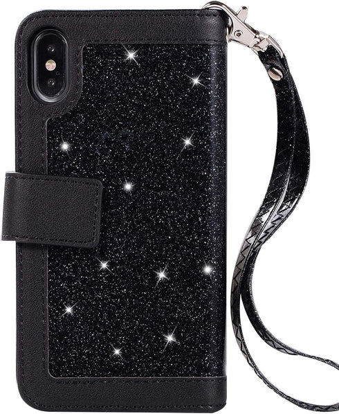 EYZUTAK Wallet Case for iPhone Xs iPhone X,Magnetic Handbag Zipper Pocket PU Leather Flip with 9 Card Slots and Wrist Strap Folio TPU Inner Stand ...