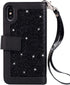 EYZUTAK Wallet Case for iPhone Xs iPhone X,Magnetic Handbag Zipper Pocket PU Leather Flip with 9 Card Slots and Wrist Strap Folio TPU Inner Stand ...