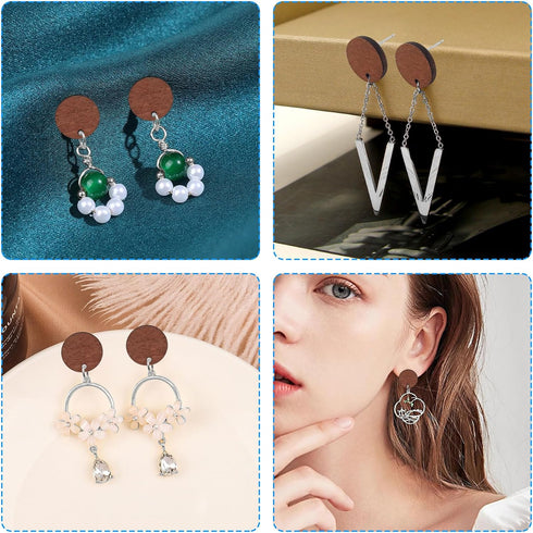 Wood Earring Studs for Jewelry Making,70Pcs Wooden Flat Round Earrings Posts Earring Findings Wood Earring Pin Stud Bulk with Butterfly Earring Ba...