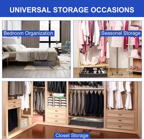 Surblue Under Bed Shoe Storage Organizer Underbed Shoes Closet Storage Solution 2 Metal zippers and 3 Handles with Clear Cover for Men's and Women...