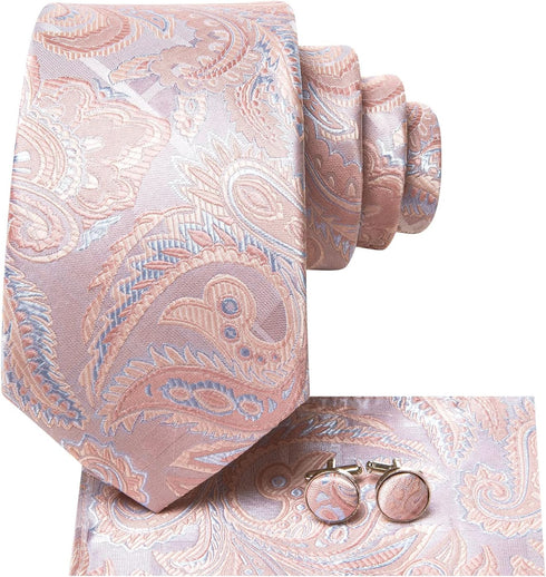 Hi-Tie Men's Wedding Tie Set And Pocket Square Jacquard Woven Silk Necktie Cufflinks With Lapel Pin For Party Prom...