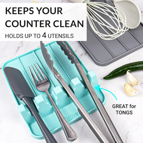 Silicone Spoon Rest for Multiple Utensils, Heat Resistant Utensil Rest with Drip Pad, BPA-free Spoon Rest for Kitchen Counter(Turquoise)...