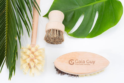 Wood and Tampico Bottle Brush - Pot Brush - Vegetable Brush Set - Zero Waste, Compostable & Biodegradable Kitchen Brushes...