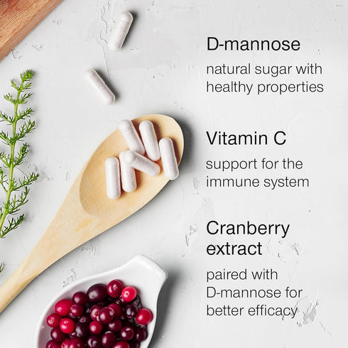D-Mannose 1000mg Capsules - D Mannose with Cranberry Extract and Vitamin C - 60 Capsules 500mg High Strength - Urinary Tract Health for Women & Me...