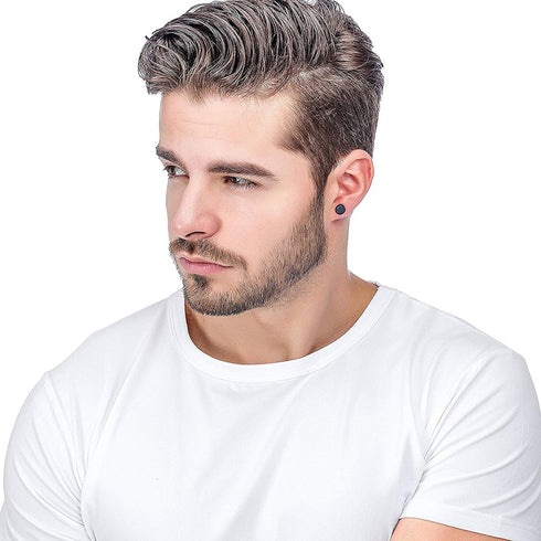 FIBO STEEL Stainless Steel Black Stud Earrings for Men Women, 3mm-8mm Available...