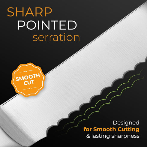 Orblue Serrated Bread Knife with 10-inch Upgraded Stainless Steel Razor Sharp Wavy Edge Width - Bread Cutter Ideal for Slicing Homemade Bagels and...