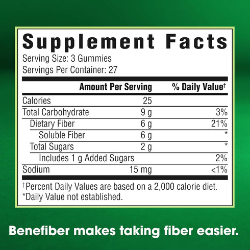 Benefiber Prebiotic Fiber Supplement Gummies for Digestive Health, Assorted Fruit Flavor - 81 Count...