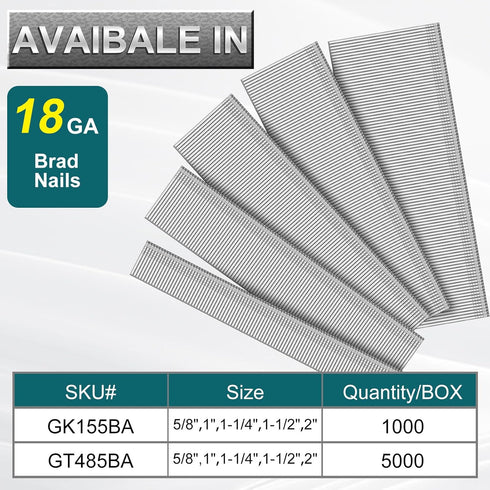 Toicann18 Gauge Galvanized Brad Nails(2",1-1/2",1-1/4",1",5/8") 18 GA Universal Nail Gun Nails for Pneumatic, Electric Brad Nailer (5000)...
