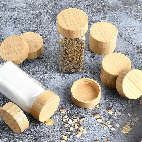 30 Pcs Bamboo Jar Lids, Airtight Bamboo Lids for 4 oz and 8 Square Spice Jars, Good Sealing for Bamboo Wooden Lid, Storage Spice Jars Lids, Round ...