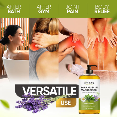 Arnica Sore Muscle Massage Oil – 100% Pure & Natural - Massage Therapy for Muscles & Joints – Body Oil Infused with Arnica Extract, Lavender Oil, ...