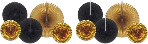 Beistle 10 Piece Black & Gold Paper and Metallic Foil Round Decorative Fans For New Year’s Eve Party Awards Night Decorations Birthday Party Suppl...