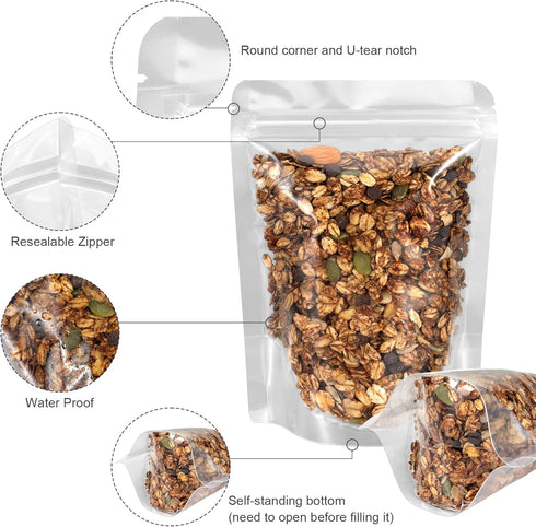 Blisstime 50 Pack Stand Up Pouch Bags, Resealable Clear Self-seal Pouches with Tear Notch for Food Packing (7 X 10.2 Inches)...