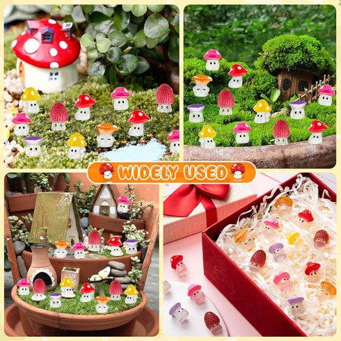 48 pcs Mini Mushrooms Cute Resin Tiny Mushrooms Statue Fake Miniature Mushroom Figurines for Fairy Garden Terrarium Accessories Decor Micro Landsc...