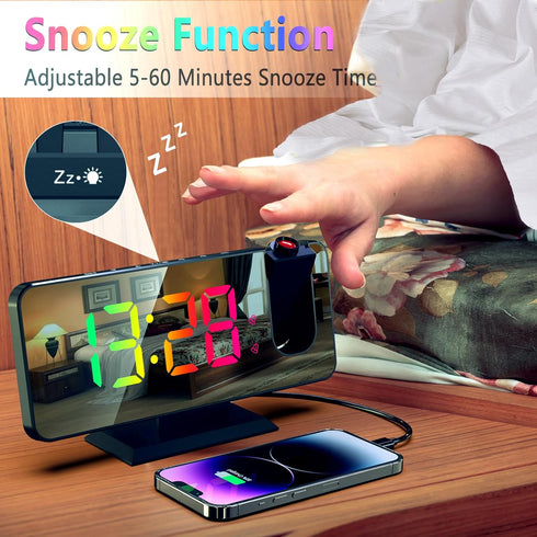 Digital Clock for Bedroom, Projection Alarm Clock with Projection on Ceiling, Projector Clock for Bedroom Ceiling, Digital Alarm Clock That Projec...