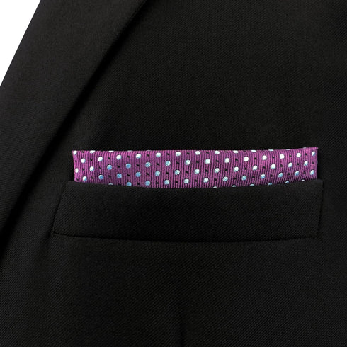 S&W SHLAX&WING Pocket Squares for Men Dotty Purple with blue Dots Color Edge...