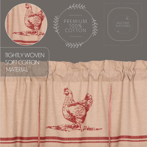 VHC Brands Sawyer Mill Chicken Pleated Curtain Valance, Red, 20x72...