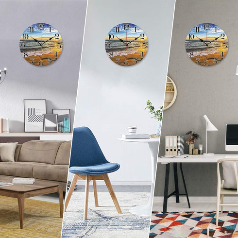 TAHEAT Beach Waves in The Sunset Wall Clock, Silent Non Ticking Battery Operated Clocks, Easy to Read Decorative Wall Clock for Bedroom/Kitchen/Li...