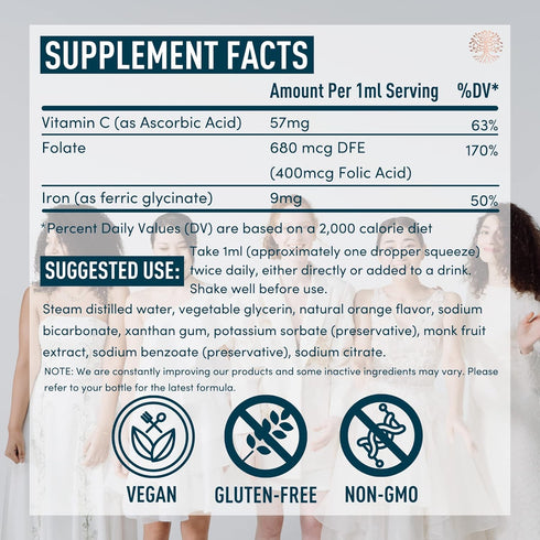 WINDSOR BOTANICALS Liquid Iron Supplements for Anemia - Folic Acid, Vitamin C, Vegan Iron Blood Builder and Anemia Supplement - 2 oz Orange Flavor...