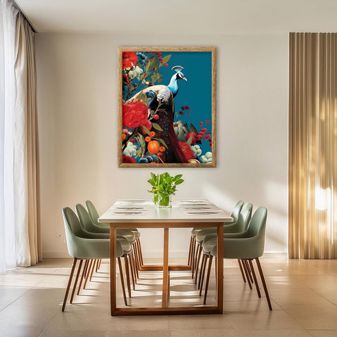Posterizer 1 pcs-beautiful peacock bird , fruits , flowers collage-Art for Animal Lovers-Landscape & Nature Art-Gift For Animal Lovers- UNFRAMED W...