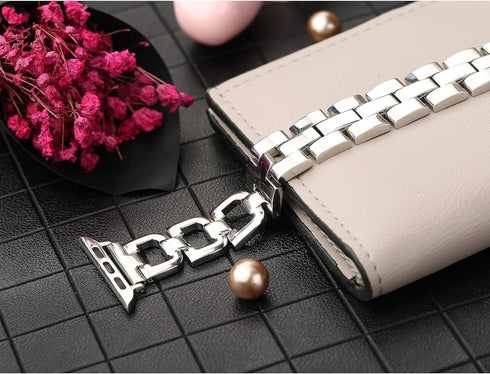 Secbolt Bling Bands Compatible with Apple Watch Band 38mm 40mm 41mm iWatch SE Series 9 8 7 6 5 4 3 2 1 Women Dressy Jewelry D-link Stainless Steel...