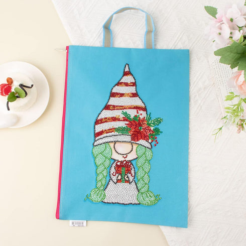 DIY 5D Diamond Painting Kits Handbag Work Bag Gnome Girl Reusable Shopping Storage Tote Bag with Handle Special Shaped Crystal Gems Art Cotton Can...