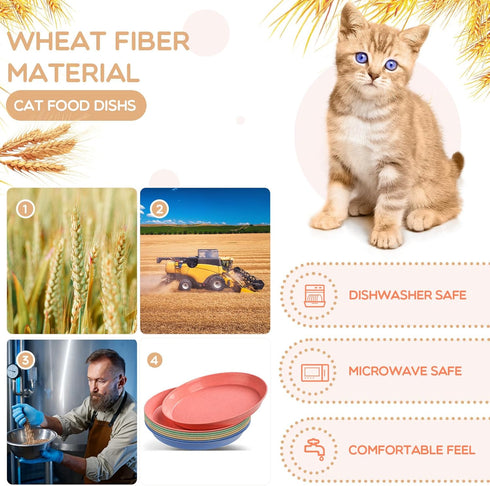 8 Pieces Whisker Fatigue Cat Bowl, 6 Inch Shallow Cat Food Dish Wide Cat Wet Feeding Bowls, Wheat Straw Pet Plate for Kittens and Short Legged Cat...
