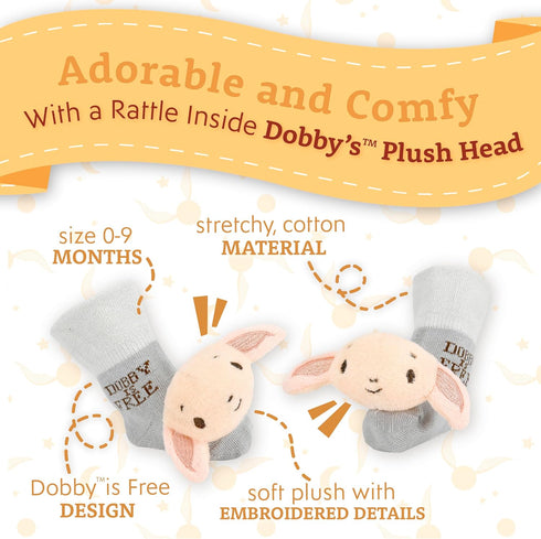 Kids Preferred Harry Potter Dobby Baby Infant Rattle Socks with Dobby Plush Rattle and Dobby Is Free - Soft Baby Sock Feet Rattles Encourage Leani...