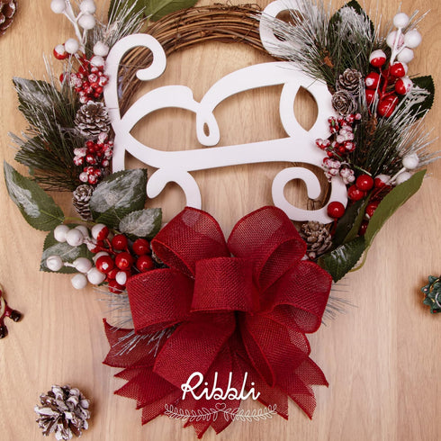 Ribbli Red Burlap Wired Ribbon,1-1/2 Inch x 10 Yard,Wired Edge Ribbon for Big Bow,Wreath,Tree Decoration,Outdoor Decoration...
