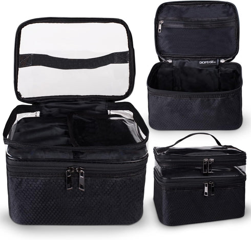 Makeup Organizer Travel Skincare Bag - Double Layer Makeup Bag for Travel Essentials Makeup Organizer Travel Bag Clear Makeup Bag with Brush Compa...