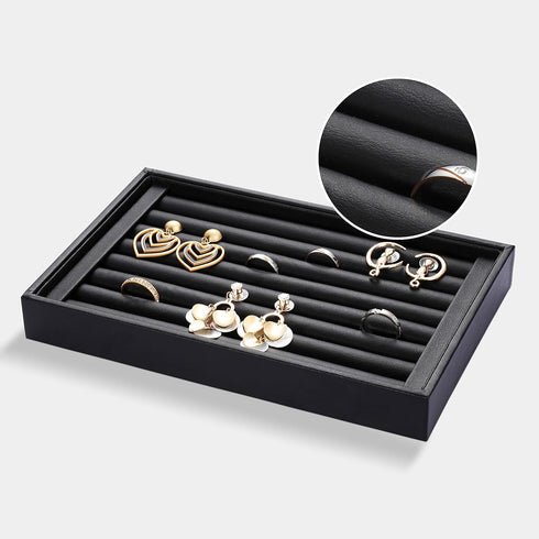 Velvet 7 Slots Ring Earrings Trays Showcase Display Jewelry Organizer (PU Leather)...