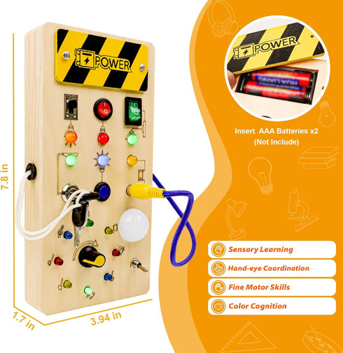 Montessori Switch Busy Board with LED Light - Montessori Toys for 1 2 3 4 Year Old, Wooden Toddler Busy Boards Light Switches Toy, Travel Educatio...