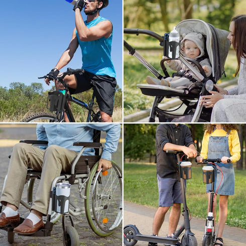 Universal Stroller Cup Holder with Phone Holder, 2-in-1 Cup Phone Holder, Mega Strength Adjustable Clamp fits on Any Bike, Walker, Wheelchair, Lar...
