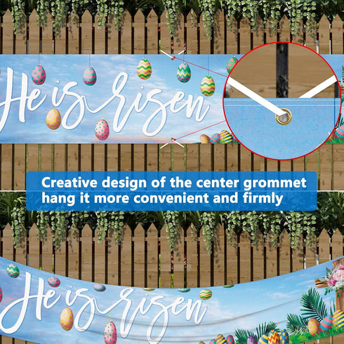 Probsin He is Risen Banner 120" x 20" Happy Easter Banner Decorations Party Supplies Eggs Cross Home Decor with Brass Grommets for Outside Indoor ...