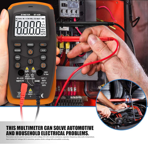 BTMETER BT-42B TRMS 6000 Count Digital Multimeter, Push Button Design, Auto-Ranging Ohm Volt Amp Cap Hz Diode Voltage Temp Continuity Tester Meter...