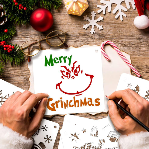 25 pcs Christmas Stencils Reusable, 6x6" Christmas Stencils for Painting on Wood, Plastic Drawing Painting Spraying Template for Greeting Cards, X...