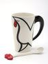 20764 Fine Porcelain White and Black Rooster with Red Crown Mug and Spoon, 5 1/8"H...