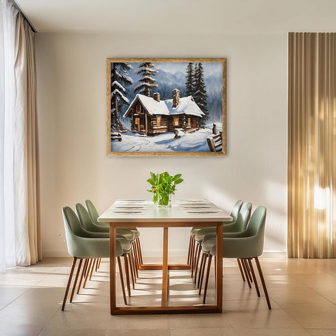 Posterizer 1 pcs-old farm house in snowy winter nature-in oil painting style-5-Landscape & Nature Art-Living Room Bedroom Decor- unframed wall art...