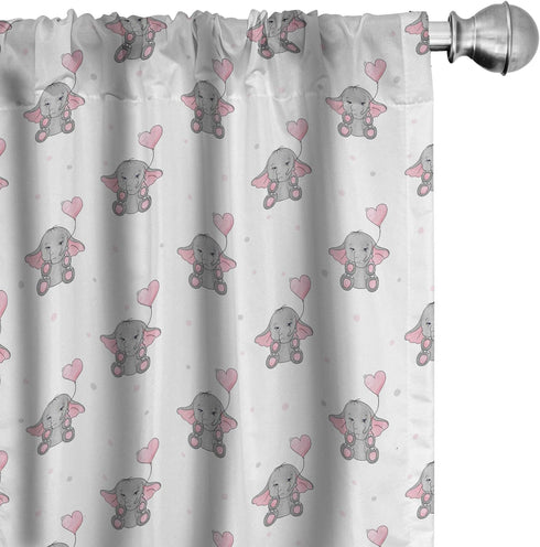 Ambesonne Animal Cartoon Curtains, s Holding Heart Shaped Pink Balloons Girlish Design, Window Treatments 2 Panel Set for Living Room Bedroom, Pai...