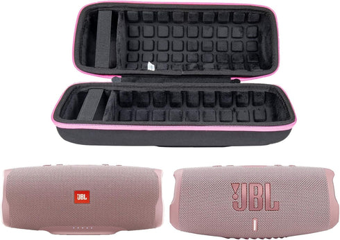 co2CREA Hard Travel Case replacement for JBL Charge 4 / replacement for JBL Charge 5 Waterproof Bluetooth Speaker (Black Case + Pink Zipper)...