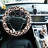 Fuzzy Steering Wheel Cover for Women Girls, Accmor Universal Fit 15 inch Fur Car Wheel Cover & Handbrake Cover & Gear Shift Cover Set, Fashion Leo...