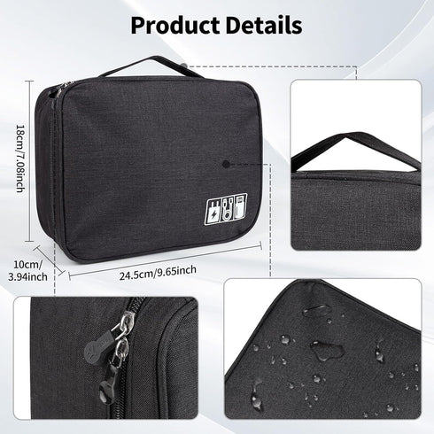Cable Organizer Bag, Large Capacity Electronic Organizer Travel Case With Handle, Waterproof Tech Organizer for iPad Mini, Kindle, Cables, Charger...