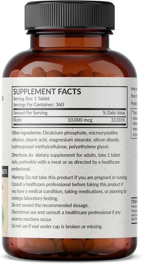 Futurebiotics Biotin 10,000 MCG High Potency Tablets Supports Healthy Hair, Skin & Nails & Energy Production, Non-GMO, 360 Vegetarian Tablets...