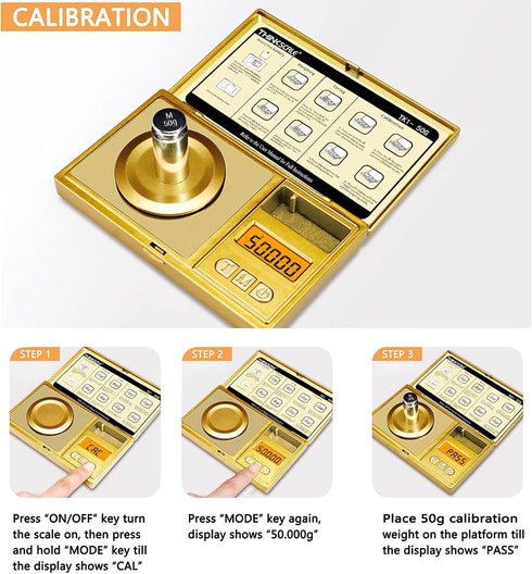 THINKSCALE 50g/0.001g Digital Milligram Scale, Gold Mg Scale with 50g Calibration Weight, Powder Scale for Reloading, Micro Gram Scale, Miligram S...
