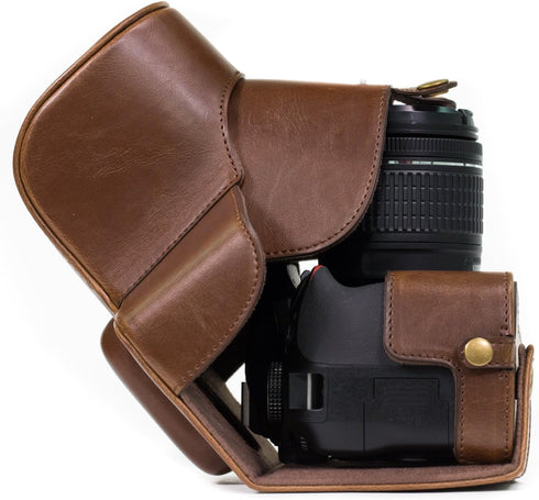 MegaGear Nikon D3400 Ever Ready Leather Camera Case and Strap, with Battery Access - Dark Brown - MG857...
