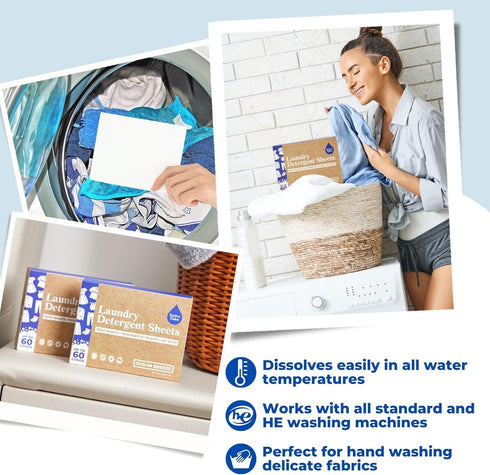 Detergent Sheets Nativ Tales, Laundry Detergent Sheets Ocean Breeze Scent in Nature Ingredient for Sensitive Skin, Zero Plastic and Compact Laundr...