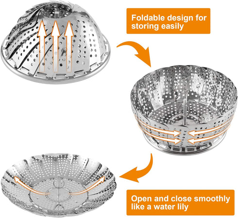 Steamer Basket, Stainless Steel Vegetable Steam Baskets for Steaming Cooking Expandable to Fit Various Size Pot (5.5" to 9.3")...