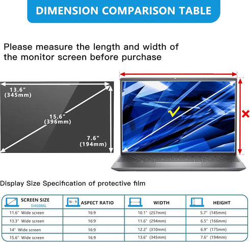 FILMEXT Laptop Privacy Screen 15.6 inch Privacy Screen Filter for Laptop 15.6" Asus/15.6" Acer/15.6HP/Dell/Toshiba 16:9, Anti-Spy,Anti-Glare Anti ...