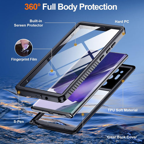Hualele for Samsung Galaxy Note 20 Ultra 5G Case Waterproof, Built in Lens & Screen Protector Rugged Full Body Heavy Duty Protective Military Grad...